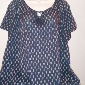 Navy Blue Printed Women's Top Plus Size 3x